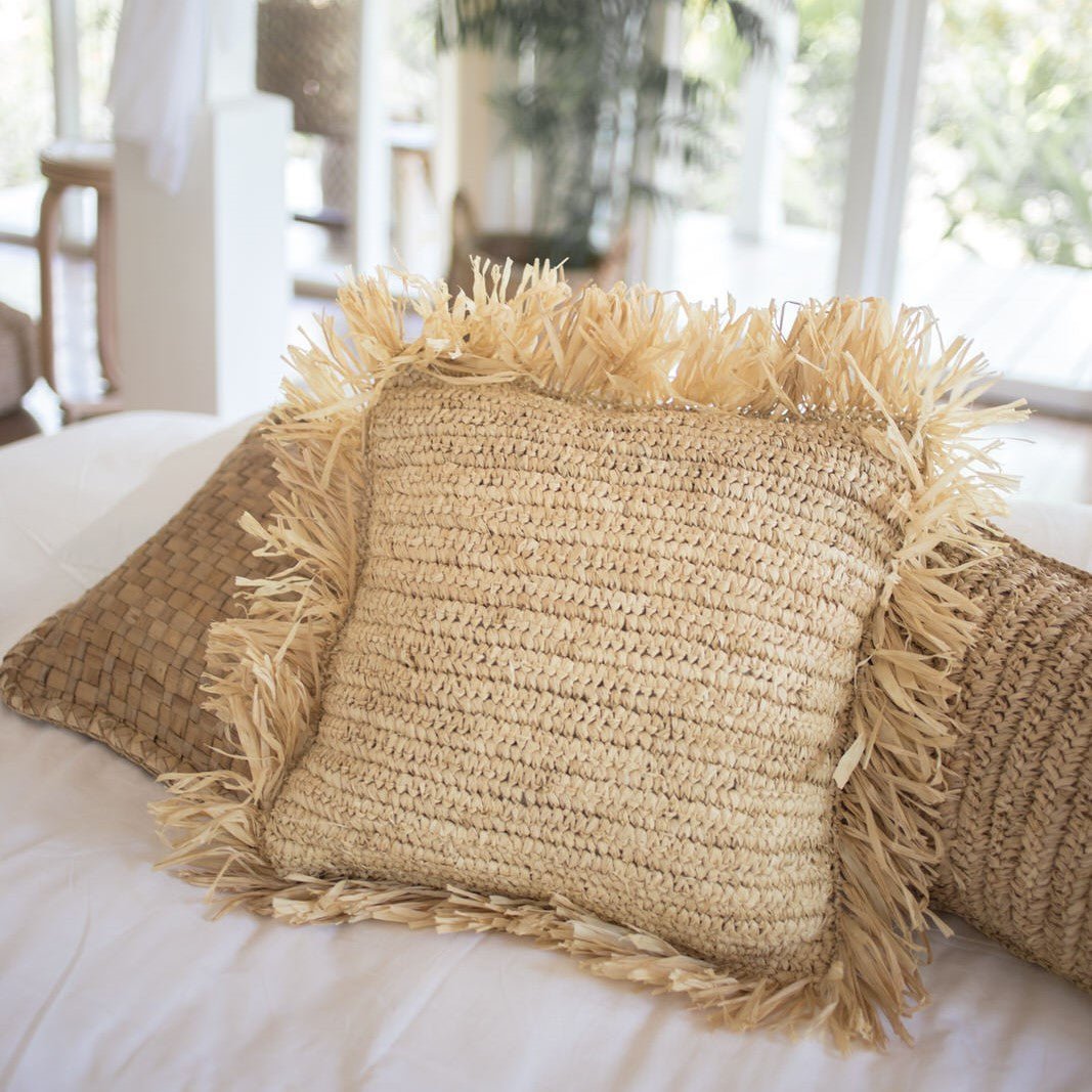 Throw Pillow with filling | Decorative Cushion | Sofa Pillow GANDI made of Raffia - CozyVibe.eu